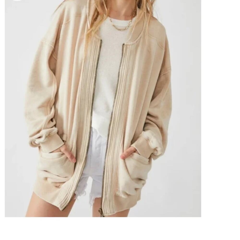 Free People We the Free Robby Bomber Jacket Full Zip Sweatshirt Size Medium